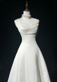 Vintage Bridal Gown 1960s Ball Gown Spaghetti Straps Sleeveless Satin Beads Long White 90s Wedding Dresses Elegant Bridal Gowns HZ1214