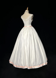 Vintage Bridal Gown Ball Gown Square Neck Sleeveless Satin Beads Long White 70s Wedding Dresses Elegant Bridal Gowns HZ1214