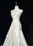 Unique Bridal Gown Mermaid Strapless Lace Sleeveless White 50s Wedding Dresses Modest Bridal Gowns HZ1214