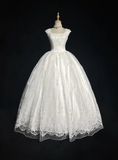 Vintage Bridal Gown Ball Gown Square Neck Sleeveless Tulle Lace Long White 70s Wedding Dresses Elegant Bridal Gowns HZ1214