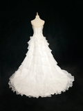 Unique Bridal Gown Ball Gown Strapless Lace Sleeveless White 50s Wedding Dresses Modest Bridal Gowns HZ1214