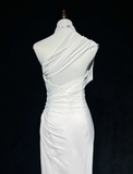 Vintage Bridal Gown 1960s A Line One Shoulder Chiffon Sleeveless Long White 90s Wedding Dresses Elegant Bridal Gowns HZ1214