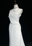 Vintage Bridal Gown 1960s A Line One Shoulder Chiffon Sleeveless Long White 90s Wedding Dresses Elegant Bridal Gowns HZ1214
