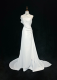 Vintage Bridal Gown 1960s A Line One Shoulder Chiffon Sleeveless Long White 90s Wedding Dresses Elegant Bridal Gowns HZ1214