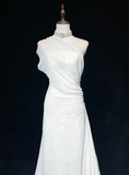 Vintage Bridal Gown 1960s A Line One Shoulder Chiffon Sleeveless Long White 90s Wedding Dresses Elegant Bridal Gowns HZ1214