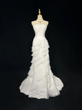 Vintage Bridal Gown 1960s Mermaid Strapless Chiffon Sleeveless Lace Long White 90s Wedding Dresses Elegant Bridal Gowns HZ1214