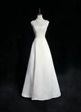 Vintage Bridal Gown A line Square Neck Sleeveless Pearls Beads Long White 70s Wedding Dresses Elegant Bridal Gowns HZ1214