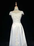 Vintage Bridal Gown 1960s A Line V Neck Short Sleeves Lace Pearls Long White 90s Wedding Dresses Elegant Bridal Gowns HZ1214