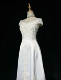 Vintage Bridal Gown 1960s A Line V Neck Short Sleeves Lace Pearls Long White 90s Wedding Dresses Elegant Bridal Gowns HZ1214