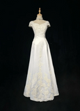 Vintage Bridal Gown 1960s A Line V Neck Short Sleeves Lace Pearls Long White 90s Wedding Dresses Elegant Bridal Gowns HZ1214