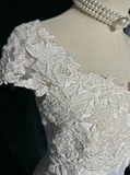 Vintage Bridal Gown 1960s A Line V Neck Short Sleeves Lace Pearls Long White 90s Wedding Dresses Elegant Bridal Gowns HZ1214