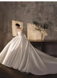 Pretty Wedding Dress Ball Gown Sweetheart White Long Satin Wedding Dresses Bridal Gowns Brides Gown HZ1214