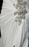 Vintage Bridal Gown A line Sweetheart Sleeveless Silver Beads Long Slit White 70s Wedding Dresses Elegant Bridal Gowns HZ1214