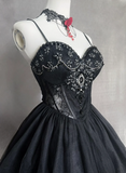 Vintage Ball Gown Spaghetti Straps Black Tulle Mini Short Formal 8th Grade Homecoming Dresses Summer Middle School Hoco Dress Homecoming Outfits Birthday Outfit HZ1214