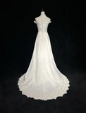 Vintage Bridal Gown A line Off The Shoulder Pearls Long White 70s Wedding Dresses Elegant Bridal Gowns HZ1214