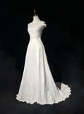 Vintage Bridal Gown A line Off The Shoulder Pearls Long White 70s Wedding Dresses Elegant Bridal Gowns HZ1214