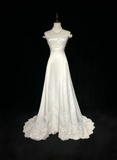 Vintage Bridal Gown A line Off The Shoulder Pearls Long White 70s Wedding Dresses Elegant Bridal Gowns HZ1214