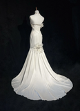 Unique Bridal Gown Mermaid Strapless Chiffon Sleeveless White 50s Wedding Dresses Modest Bridal Gowns HZ1214
