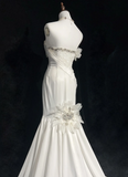 Unique Bridal Gown Mermaid Strapless Chiffon Sleeveless White 50s Wedding Dresses Modest Bridal Gowns HZ1214