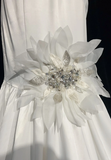 Unique Bridal Gown Mermaid Strapless Chiffon Sleeveless White 50s Wedding Dresses Modest Bridal Gowns HZ1214
