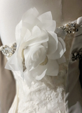 Unique Bridal Gown Mermaid Strapless Chiffon Sleeveless White 50s Wedding Dresses Modest Bridal Gowns HZ1214