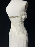 Unique Bridal Gown Mermaid Strapless Chiffon Sleeveless White 50s Wedding Dresses Modest Bridal Gowns HZ1214