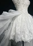 Unique Bridal Gown High Low Spaghetti Straps Lace Sleeveless White 50s Wedding Dresses Modest Bridal Gowns HZ1214