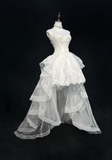 Unique Bridal Gown High Low Spaghetti Straps Lace Sleeveless White 50s Wedding Dresses Modest Bridal Gowns HZ1214