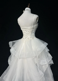 Unique Bridal Gown High Low Spaghetti Straps Lace Sleeveless White 50s Wedding Dresses Modest Bridal Gowns HZ1214