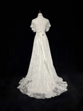 Vintage Bridal Gown 1960s A Line V Neck Short Sleeves Lace Beads Long White 90s Wedding Dresses Elegant Brides Gowns HZ1214