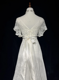 Vintage Bridal Gown 1960s A Line V Neck Short Sleeves Lace Beads Long White 90s Wedding Dresses Elegant Brides Gowns HZ1214