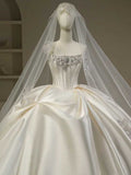 Pretty Wedding Dress Ball Gown Strapless White Long Satin Wedding Dresses Bridal Gowns Brides Gown HZ1214