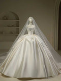 Pretty Wedding Dress Ball Gown Strapless White Long Satin Wedding Dresses Bridal Gowns Brides Gown HZ1214