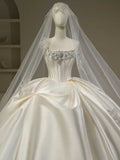 Pretty Wedding Dress Ball Gown Strapless White Long Satin Wedding Dresses Bridal Gowns Brides Gown HZ1214