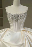 Pretty Wedding Dress Ball Gown Strapless White Long Satin Wedding Dresses Bridal Gowns Brides Gown HZ1214