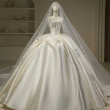 Pretty Wedding Dress Ball Gown Strapless White Long Satin Wedding Dresses Bridal Gowns Brides Gown HZ1214