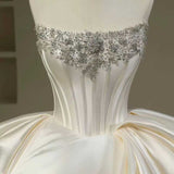 Pretty Wedding Dress Ball Gown Strapless White Long Satin Wedding Dresses Bridal Gowns Brides Gown HZ1214