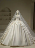 Pretty Wedding Dress Ball Gown Strapless White Long Satin Wedding Dresses Bridal Gowns Brides Gown HZ1214