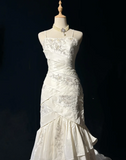 Retro Bridal Gown 1960s Mermaid Spaghetti Straps Sleeveless Lace Long White 60s Wedding Dresses Elegant Bridal Gowns HZ1214