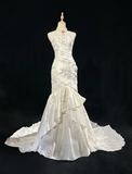 Retro Bridal Gown 1960s Mermaid Spaghetti Straps Sleeveless Lace Long White 60s Wedding Dresses Elegant Bridal Gowns HZ1214