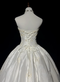 Unique Bridal Gown Ball Gown Sweetheart Appliques Lace Sleeveless White 50s Wedding Dresses Vintage Bridal Gowns HZ1214