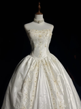 Unique Bridal Gown Ball Gown Sweetheart Appliques Lace Sleeveless White 50s Wedding Dresses Vintage Bridal Gowns HZ1214