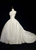 Unique Bridal Gown Ball Gown Sweetheart Appliques Lace Sleeveless White 50s Wedding Dresses Vintage Bridal Gowns HZ1214