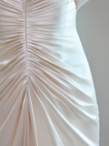 Modest Bridal Gown Sheath Off The Shoulder Light Pink Satin Pleated Long Wedding Dresses Elegant Bridal Gowns HZ1214