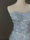 Pretty Ball Gown Sweetheart Tulle Light Blue Long Quinceanera Dress Formal Gowns Vestido De 15 Anos Sweet 16 Dress HZ1214