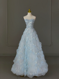 Pretty Ball Gown Sweetheart Tulle Light Blue Long Quinceanera Dress Formal Gowns Vestido De 15 Anos Sweet 16 Dress HZ1214