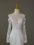 Modest Bridal Gown Mermaid Off The Shoulder White Long Sleeves Satin Lace Wedding Dresses Elegant Bridal Gowns HZ1214
