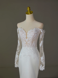 Modest Bridal Gown Mermaid Off The Shoulder White Long Sleeves Satin Lace Wedding Dresses Elegant Bridal Gowns HZ1214