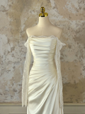 Modest Bridal Gown Mermaid Off The Shoulder Ivory Long Sleeves Satin Lace Wedding Dresses Elegant Bridal Gowns HZ1214
