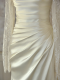 Modest Bridal Gown Mermaid Off The Shoulder Ivory Long Sleeves Satin Lace Wedding Dresses Elegant Bridal Gowns HZ1214